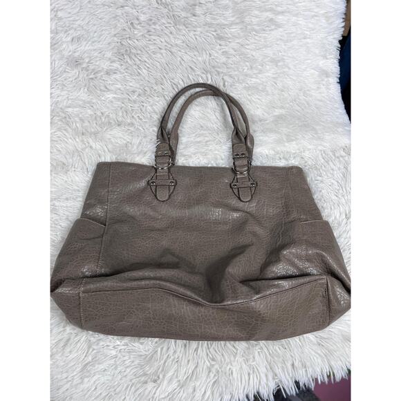 Emilie M. Tote Shoulder Bag Womens Taupe Gray Faux Leather Animal Print Lining - Picture 1 of 10